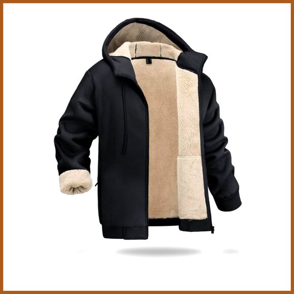 Men's Sherpa Lined Hoodie Jacket Heavy Weight Zip Up Fleece Coat